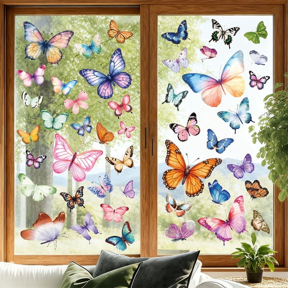 Heyingu 9Sheet Spring Butterfly Window Clings Double Anti-Collision Summer Butterfly Window Decals for Home Living Room Kitchen Decor