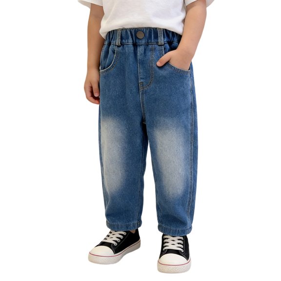 UJNDER Boys Striped Denim Pants Casual Vintage Style Loose Fit Jeans for Autumn Kids Boys Pants,Dark Blue,5-6 Years