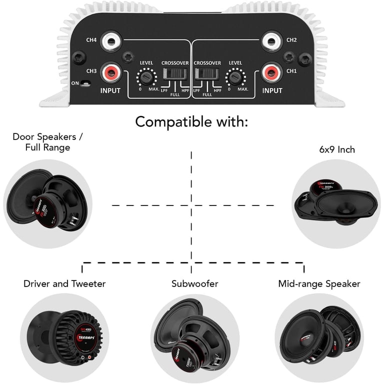 Taramps TS Series 400W 4 Channel Car Audio Amplifier, Full Range