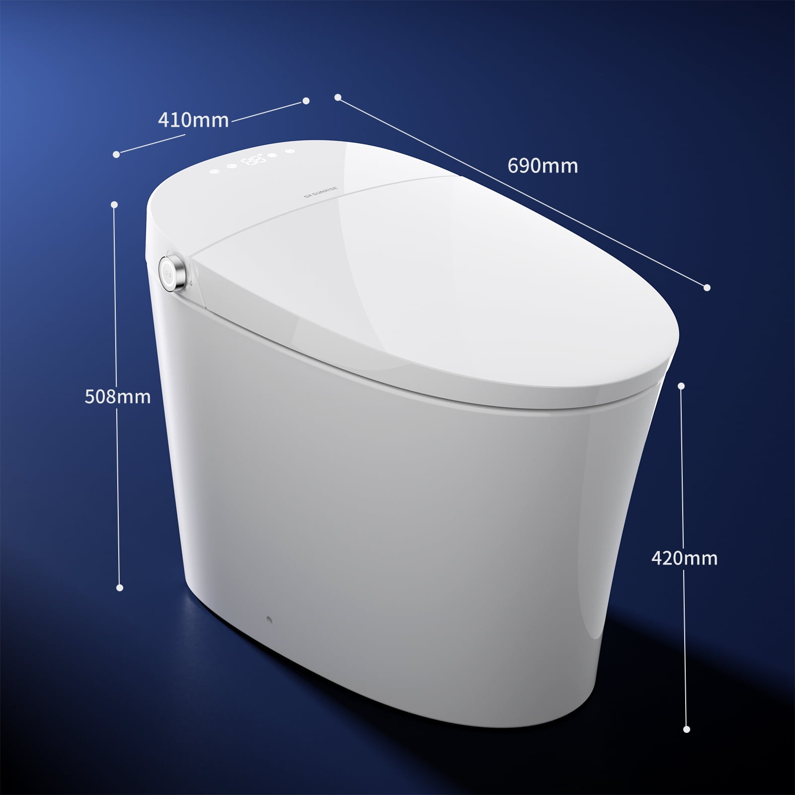 SR Sun Rise 410 x 690 mm White Bidet Toilet Seats with Adjustable Flow Rate，Digital Display & Auto Sterilization - Instant Heating Bidet, Seat Warmer