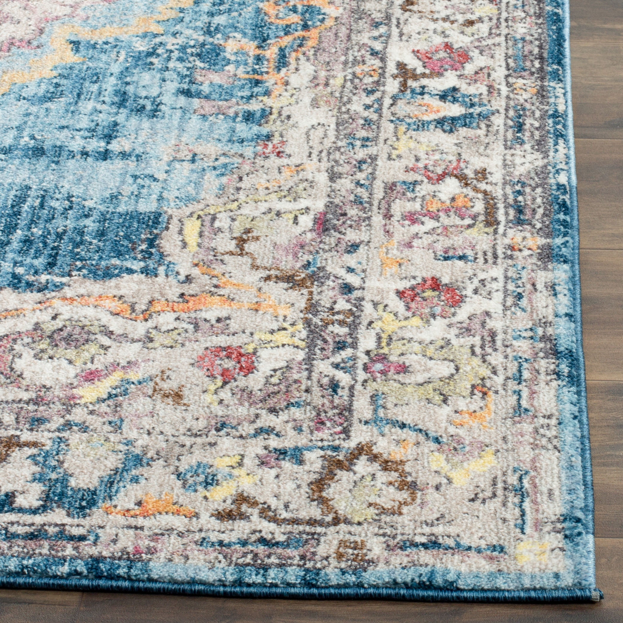 SAFAVIEH Bristol Doncho Oriental Polyester Runner Rug, Blue/Light Gray, 2'3" x 12'