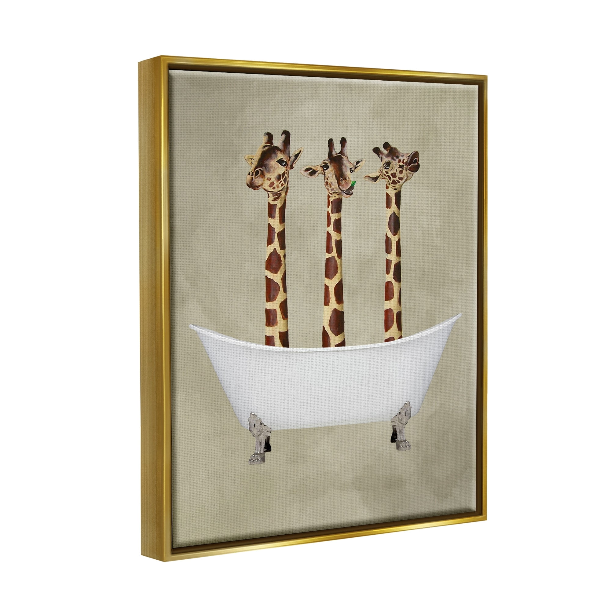 Stupell Industries Three Giraffes In A Bathtub Luster Gray Framed Floating Canvas Wall Art, 16x20, by Coco de Paris
