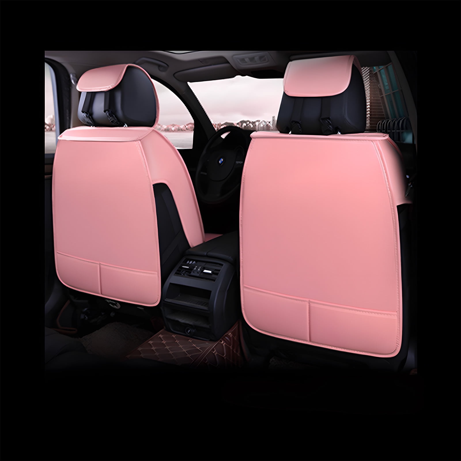 OTOEZ Universal Car Seat Cover Pink PU Leather 5 Seats, Front Rear Seat Protector Full Set, Waterproof Cushion Fit Most Honda Toyota Chevy Ford Nissan Vehicle Truck SUV