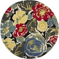 SAFAVIEH Four Seasons Emely Floral Area Rug, Black/Multi, 5' x 5' Round