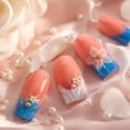 thumbnail image 6 of ONLYEOR Rectangular Press On Nails, Blue Water Ripple French with 3D Flower & Pearl, Removable Fake Nails, 6 of 8