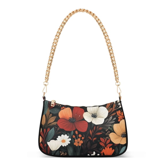 FORMRS Womens Shoulder Bag with Chain Strap Clutch Purse Cute Tote Handbag, Red Flowers Pattern