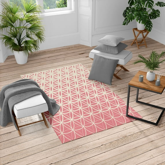 Abstract Turkish Area Rug, Retro Geometric Ombre Inspired Pattern Classic Curves Illustration, Soft Carpet for Living Room Decor with Distressed Look, 2.6' x 5', Pale Pink, by Ambesonne