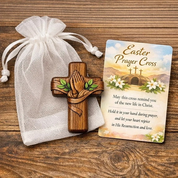 SeekLGT Wooden Cross Handheld Comfort Inspirational Reminder Smooth Finish Pocket Size Encouragement Memorial Religious Gift Home Office Decor 1 Piece