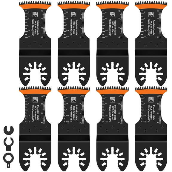 Pluokvzr 8pcs Japanese Tooth Oscillating Saw Blades High Carbon Steel Oscillating Multitool Blades Multifunctional Curved-Edge Cutting Oscillating Tool Blades Universal for Cutting Wood