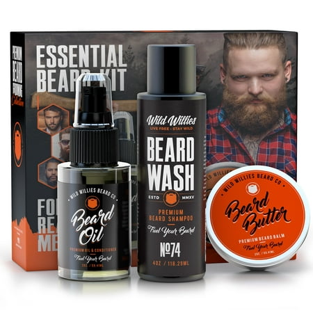 Wild Willies Essential Beard Grooming Collection, Beard Butter, Beard Wash, and Beard Elixir Kit