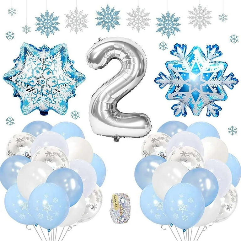 Winter Balloon Garland Kit - 142PCS Blue Silver Snowflake Balloons For Christmas Party Decor