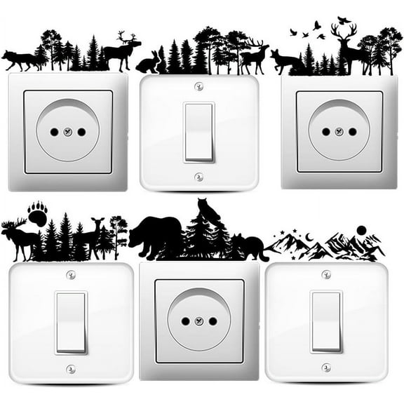 6 Types Forest Mountain Animals Switch Stickers Forest Creative Wall Sticker Deer & Bear & Fox & Rabbit Light Switch Decals Mountain Decor Wall Sticker