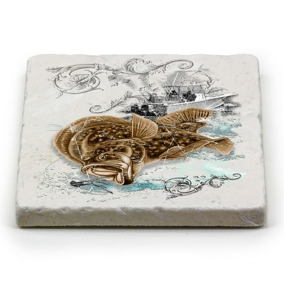 Set of 2 Wicked Fish Fluke Gray 4IN X 4IN Coasters
