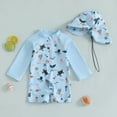 thumbnail image 4 of WIBACKER 0-5T Toddler Boy Rash Guard Swimsuit with Hat Kids Long Sleeve One Piece Zipper Swimwear Sunsuit Infant Beachwear, 4 of 12