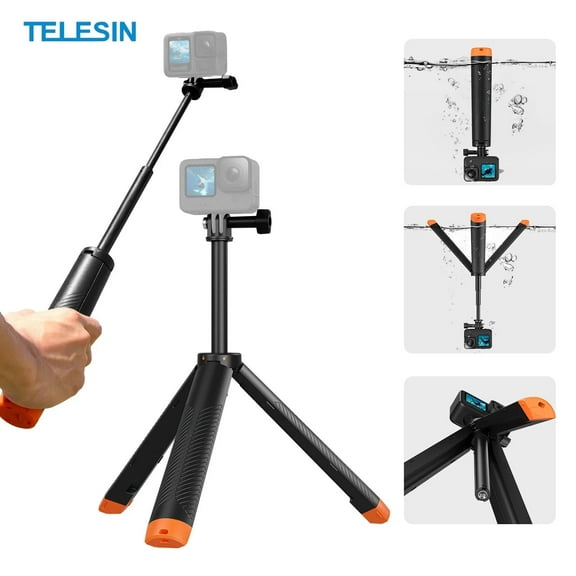 TELESIN Floating Tripod Selfie Stick 61cm for GoPro DJI Insta360 Action Cameras