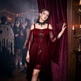 thumbnail image 5 of Women Witch Dress Halloween Costumes Woman 2026 Renaissance Medieval Vampire Butterfly Sleeve Mesh Gothic Outfit Wine 2XL, 5 of 7