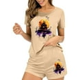 thumbnail image 7 of FDGIU Women's Halloween Pajama Set 2025 - Spooky Graphic Print 2-Piece Lounge Wear, Cute Short Sleeve Top & Elastic Waist Shorts, Soft Lightweight Sleepwear, 7 of 7