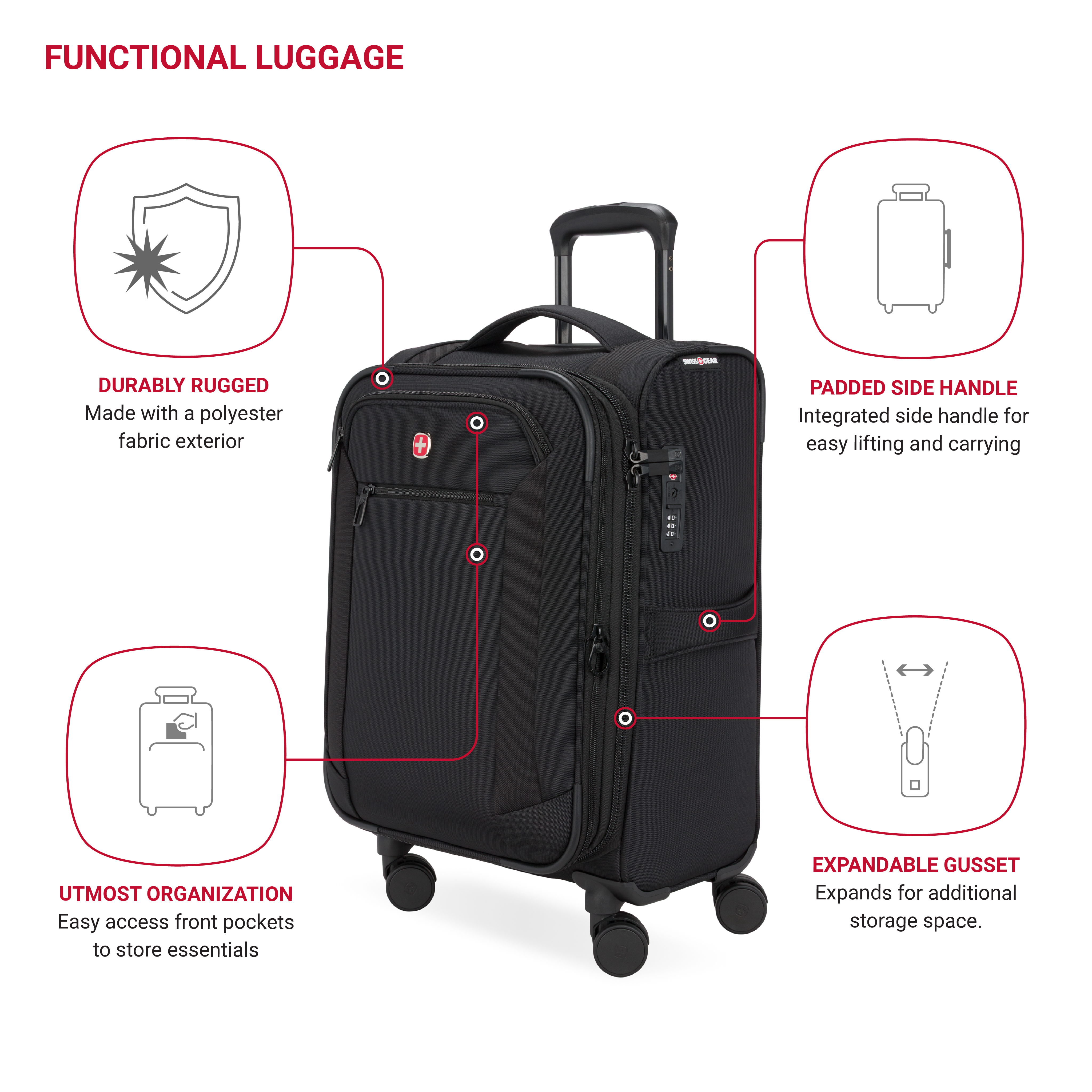SWISSGEAR Stride Expandable Carry-On Spinner Luggage photo 2