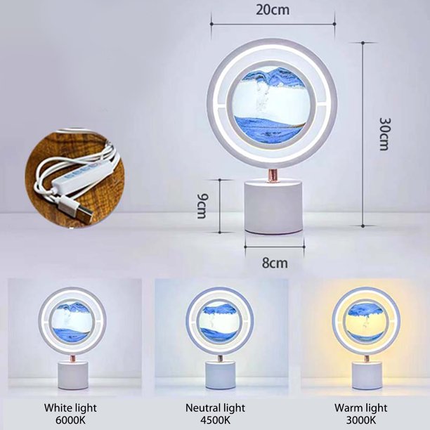 Lámpara de mesa LED regulable USB 3D reloj de arena en movimiento arena arte luces nocturnas (azul) Likrtyny Para estrenar