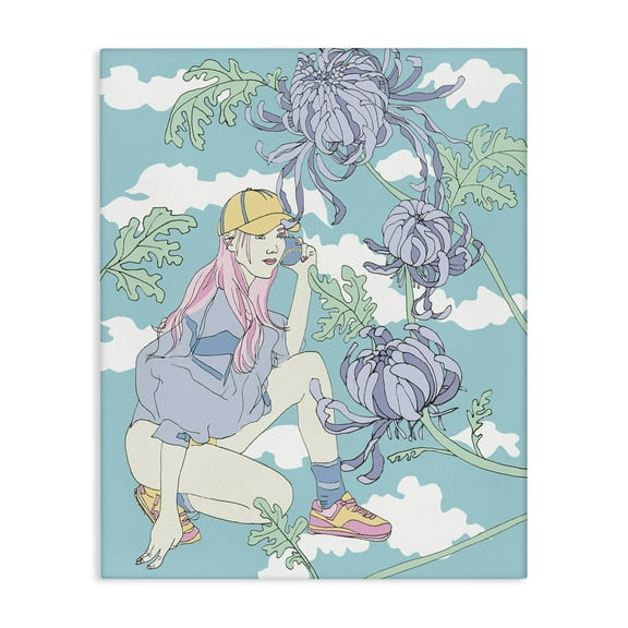 Stupell Industries Chrysanthemums & Workout Girl People Painting Wrapped Canvas Art Print Wall Art, 16 x 20