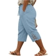 thumbnail image 2 of Womens Pull on Capris with Pockets, Plus Size Summer 3/4 Pants with Drawstring and Pocket Detail, Stretchy Solid Color Cropped Pants for Active Daily | TruHer,Light Blue 4XL, 2 of 6
