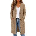 thumbnail image 2 of GILIGEGE Long Sleeve Cable Knit Long Cardigan for Women,Open Front Button Loose Outwear,2026 Spring Winter Chunky Sweaters with Pockets,Oversized Slouchy Basic Warm Trendy Fall Fashion Clothing Khaki, 2 of 4
