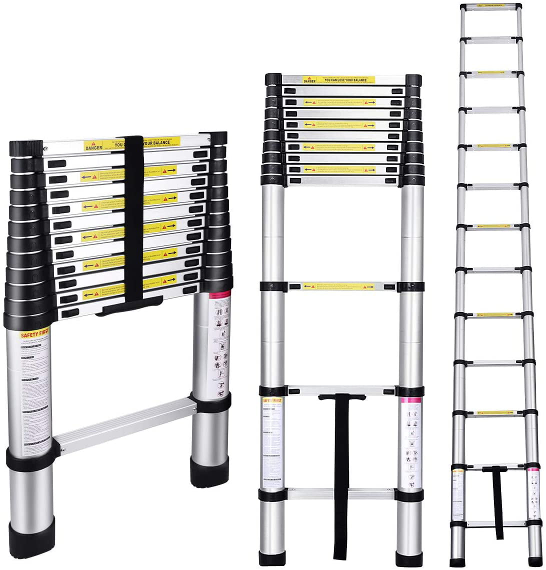 12.5' 12 Step Aluminum Telescoping Collapsible Roof Climbing Ladder Non Slip S 