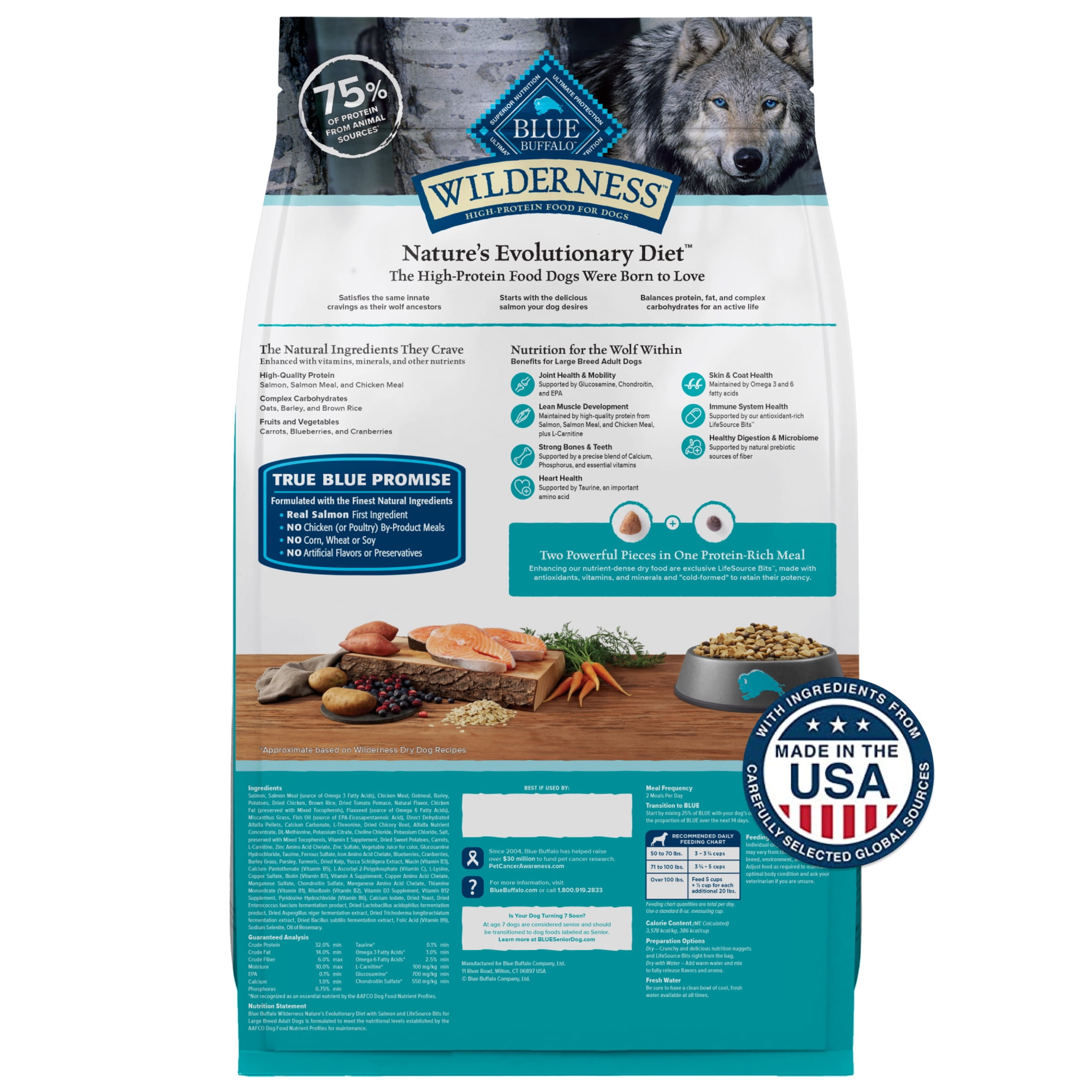 Blue Buffalo Wilderness High Protein Natural Adult Large Breed Dry Dog Food Plus Wholesome Grains, Salmon 24-lb