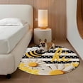 thumbnail image 2 of Spring Bees Daisy Round Area Rug 4Ft Washable Circle Rugs for Bedroom Dining Room, Rustic Tulips Dots Black Striped Burlap Non-Slip Carpet Floor Mats Indoor Outdoor Carpet Runner Aesthetic Home Decor, 2 of 8