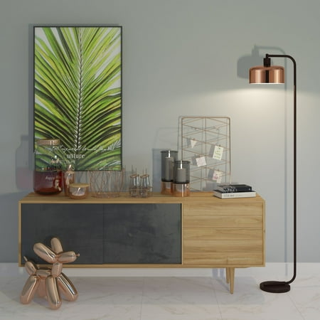 Copper Feather Floor Lamp - Cadmus Modern Industrial Floor Lamp with Polished Copper Shade and Blackened Bronze Hardware