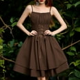 thumbnail image 2 of TFEOQRY Women's Renaissance Dress Spaghetti Straps Ruffled Neckline Corset Lace Up Front Tiered Skirt Outfit Coffee, 2 of 9