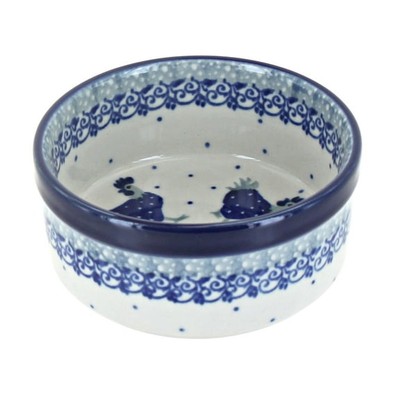 Blue Rose Polish Pottery Barnyard Rooster Small Ramekin