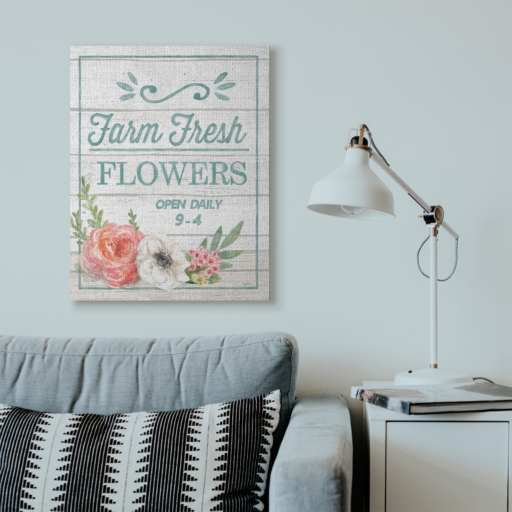 Stupell Home Décor Farm Fresh Flowers Rustic Wood Textured Word Design Canvas Wall Art by Mary Urban