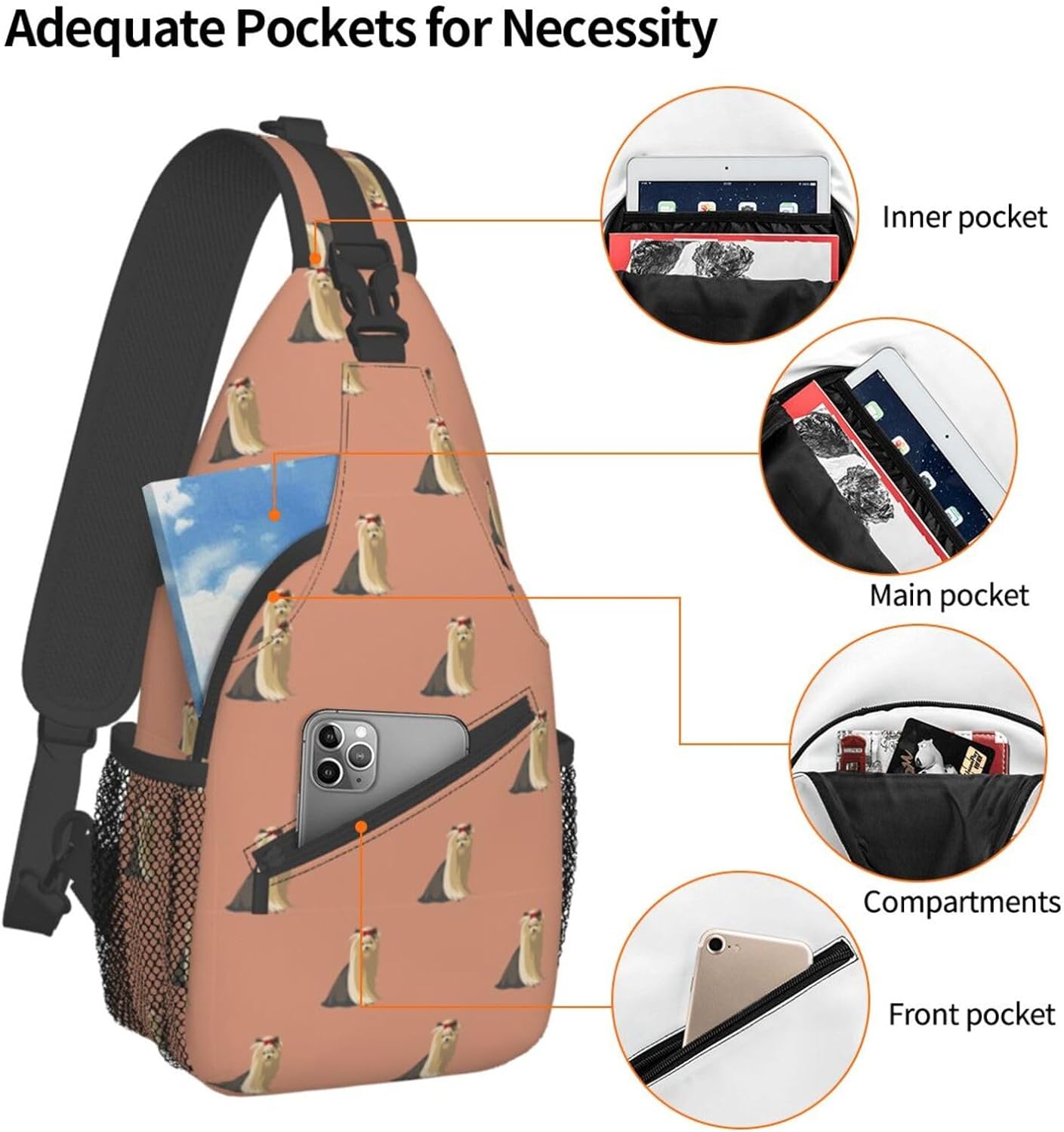 Yorkshire Terrier Animal Pattern Sling Bag Crossbody Hiking Travel Chest Bags Backpack Shoulder Daypack for Women Men