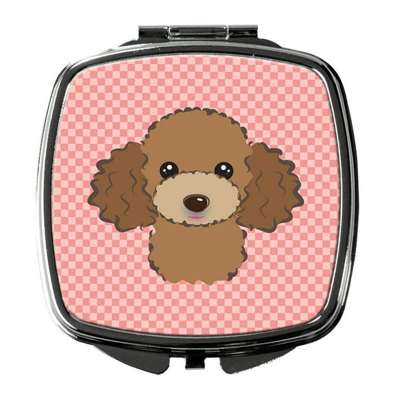 Checkerboard Pink Chocolate Brown Poodle Compact Mirror BB1256SCM