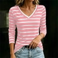 thumbnail image 2 of ShomPort Women's Tee Shirts Striped Casual Layer Tops 3/4 Sleeve Fitted Dressy V Neck Going Out Tops Summer Fall, 2 of 6