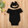 thumbnail image 3 of Infant Girl Romper Off Shoulder Jumpsuit + Bowknot Headband Outfits, 3 of 10