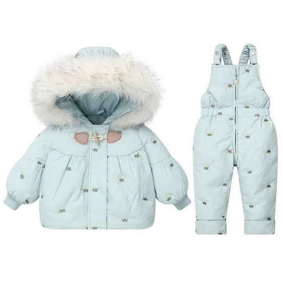 Jamicy Snow Suits for Toddlers Christmas Gifts Baby Boys Girls Cartoon Sweety Zipper Hooded Puffer Down Pocket Ski Jacket+Snow Bib Pants Snowsuit Set