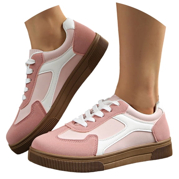 BUWTTER Womens Lace Up Sneakers Lightweight Walking Shoes Comfortable Casual Running Athletic Footwear Pink Size 36
