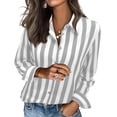 thumbnail image 2 of Linen Shirt Women's Striped Button-Up Blouses, Collared Long Sleeve Casual Shirt, Lightweight Loose Dress Tops Workwear, 2 of 6