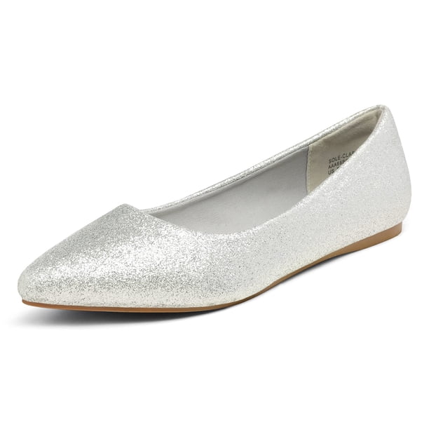 Flats para Mujer DREAM PAIRS Punta Fina Brillo Plateado Talla 6