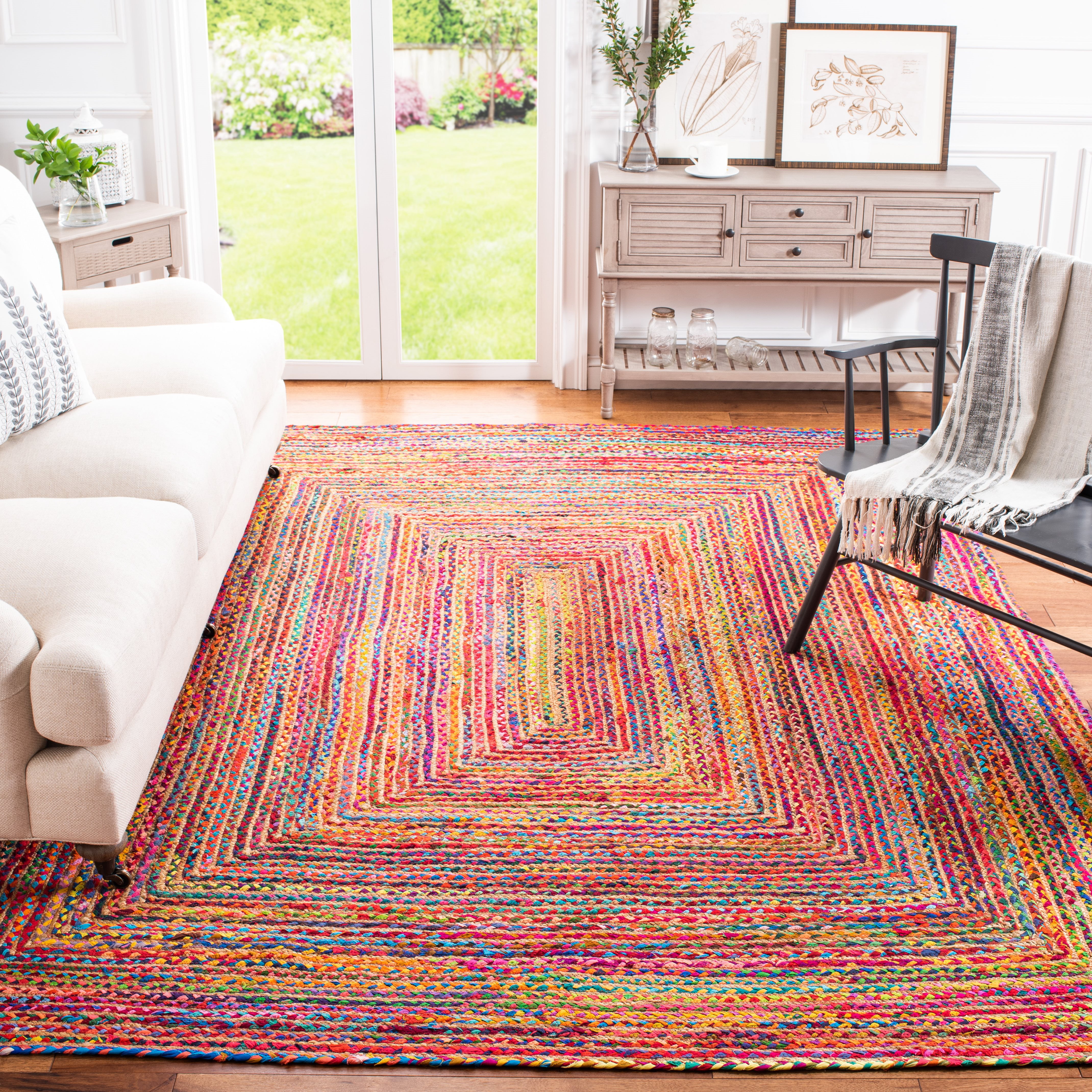 SAFAVIEH Cape Cod Miah Geometric Area Rug, Red/Multi, 10' x 10' Square