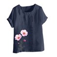 thumbnail image 4 of Lydiaunistar Hauts d'Été pour Femmes Blouse en Lin Décontractée Col Rond Polyester Mode Grande Taille Manches Courtes T-shirt à Boutons, 4 of 4