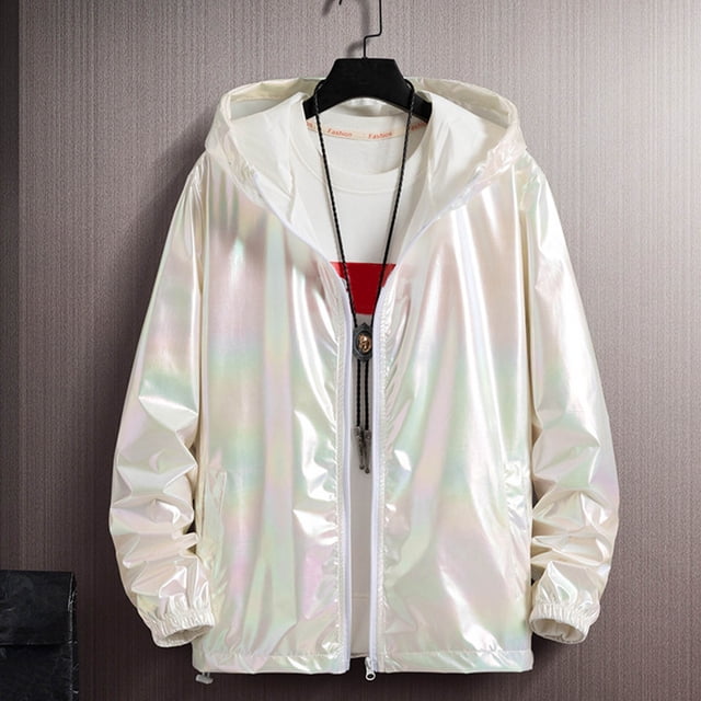 Men's Casual Gradient Color Block Zipper Sweater Jacket with Fashion Bright and Front Pockets