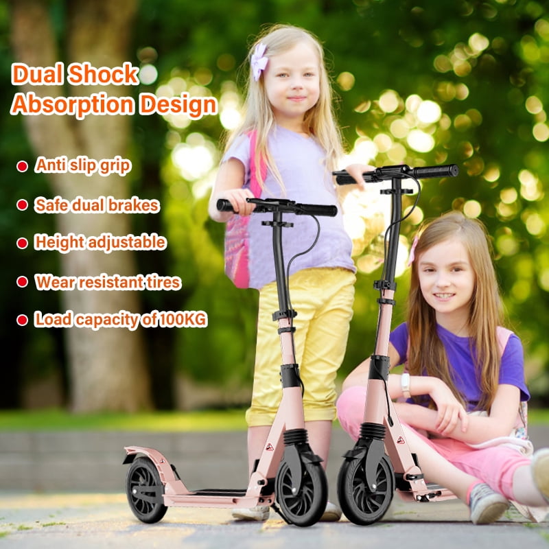 Kick Scooter for Ages 6+,Kid, Teens & Adults. Max Load 220 LBS. Foldable, Lightweight, 8Inch Big Wheels, 4 Adjustable Levels, Disc Brake