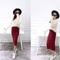 thumbnail image 4 of Women's Solid Basic Elegant Plain Cotton Stretch Office Pencil Skirt Below Knee Slim Long Skirts,Red, 4 of 5