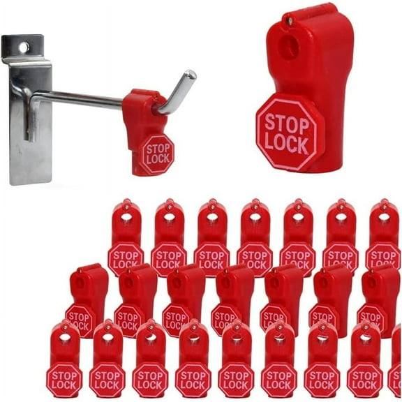 Clotho Peg Hook Locks 100Pcs, with Stop Sign, Anti Theft Retail Display, Anti-Sweep Security Pegboard Peg Hook Lock