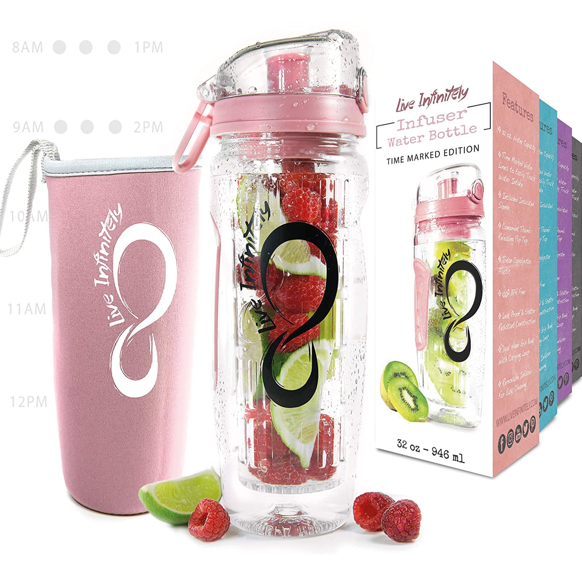 Live Infinitely Fruit Infuser Water Bottle with Time Marker, Insulation