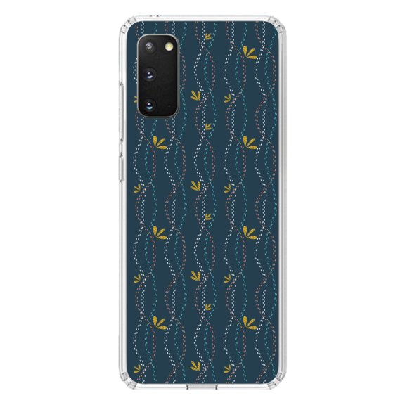 DistinctInk Clear Shockproof Hybrid Case for Galaxy S20 ULTRA / 5G (6.9" Screen) - TPU Bumper, Acrylic Back, Tempered Glass Screen Protector - Modern Floral - Wavy, Navy, Pink, Teal