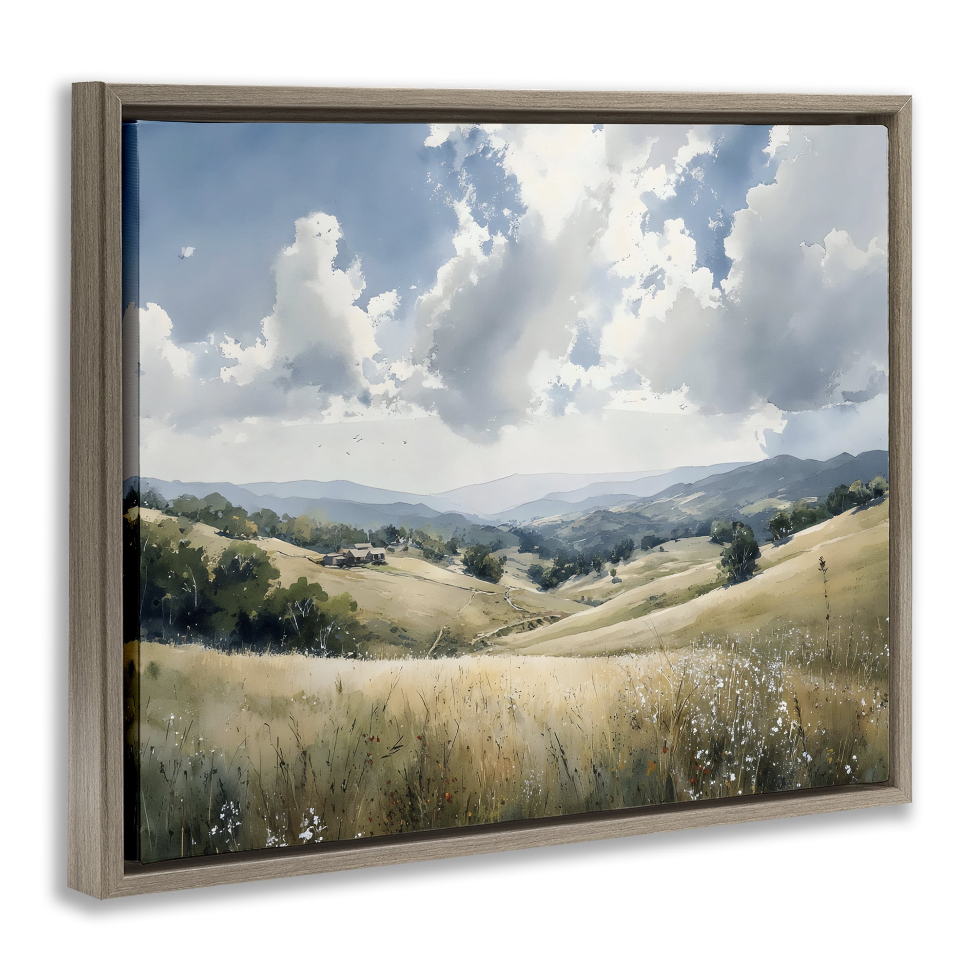 Stupell Industries Distant Hill House in Meadow Brown Framed Floater Canvas Wall Art, design by Franklyn Gregory